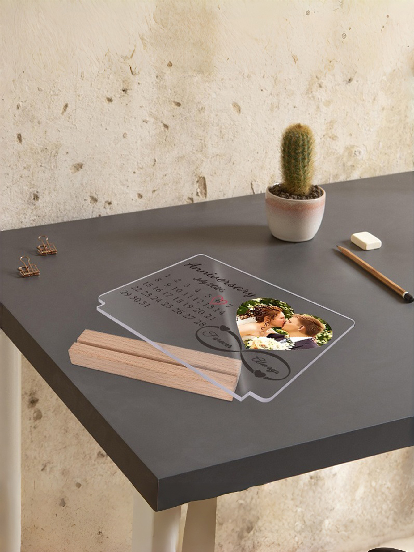 Custom Anniversary Photo Acrylic Calendar Stand